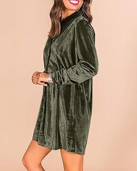 Womens Velvet Button Down T Shirts Swing Mini Dress Casual